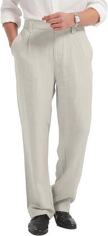 Men's 100% Linen Pants, Lightweight Breathable Casual Pants Regular Fit Summer Beach Yoga Trousers in Saudi Arabia