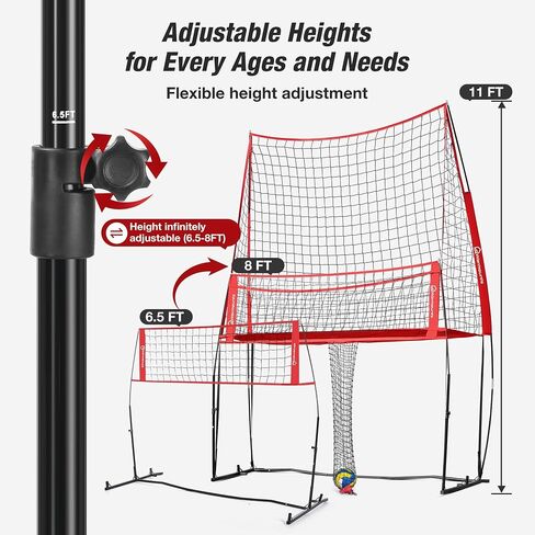 Volleyball Practice Net Station with Ball Catcher, Update Freely Height Adjustable Volleyball Training Net System for Backyard Indoor Outdoor, Serving Spiking Hitting Practice in Kuwait