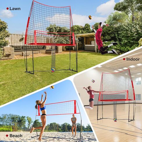 Volleyball Practice Net Station with Ball Catcher, Update Freely Height Adjustable Volleyball Training Net System for Backyard Indoor Outdoor, Serving Spiking Hitting Practice in Kuwait