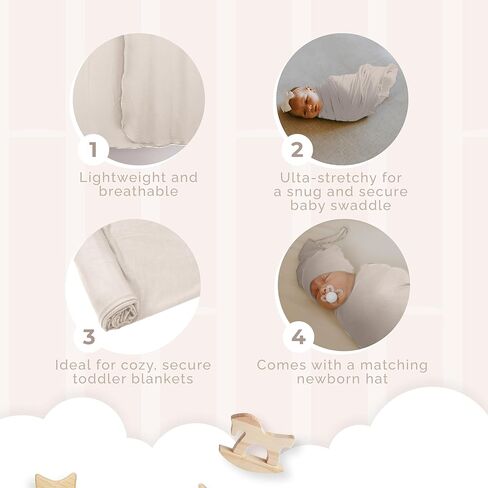NYTE NYTE BABY - قماط تلقي بطانيات مع مطابقة لفائف الحضانة المولودة حديثي الولادة للطفل ، 120 * 120 سم ، رمادي in Kuwait