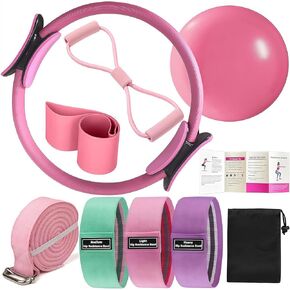Pilates Ring Kit for Women Home Workouts Better Pilates Essentials Kits Equipments Sets Accessories Magic Ring Booty Bands Glutes Yoga Ball 25cm Figure 8 Resistance Yoga Bands for Stretching 8 Pcs in Kuwait