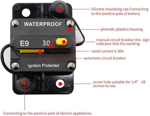 40Amp Circuit Breaker 30-300A with Manual Reset Trolling Motor Auto Car Marine Boat Bike Stereo Audio Terminal Inline Fuse Inverter for System Current Overload Protection 12V-48V DC Waterproof in Kuwait