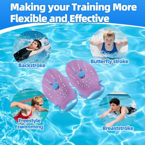 UCEDER 2pcs Swim Hand Paddles for Lap Swimming Training, Adjustable Elastic Straps Swim Gear for Adults & Kids - Improves Speed, Form & Stroke Technique in Saudi Arabia
