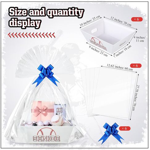 Pickmesh 6 Pack Sports Senior Night Baskets for Gifts Empty, 12x10x4 Senior 2025 Large Gift Basket Kit, 6 Cardboard Baskets with Handle 6 Plastic Bags with Bows for Sport Senior Night Gift (Softball) in Kuwait
