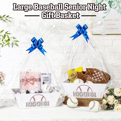 Pickmesh 6 Pack Sports Senior Night Baskets for Gifts Empty, 12x10x4 Senior 2025 Large Gift Basket Kit, 6 Cardboard Baskets with Handle 6 Plastic Bags with Bows for Sport Senior Night Gift (Softball) in Kuwait