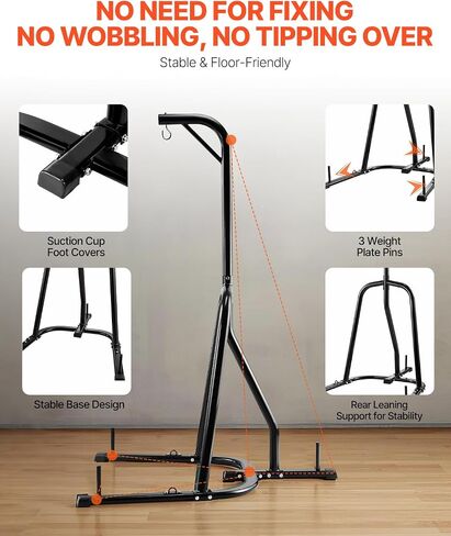 VEVOR Punching Bag Stand, Steel Heavy Duty Workout Training Equipment, Adjustable Height Boxing Punching Stand with Weighted Base, Holds Up to 140 lbs, Freestanding Sandbag Rack for Home Gym Fitness in Kuwait