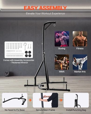 VEVOR Punching Bag Stand, Steel Heavy Duty Workout Training Equipment, Adjustable Height Boxing Punching Stand with Weighted Base, Holds Up to 140 lbs, Freestanding Sandbag Rack for Home Gym Fitness in Kuwait