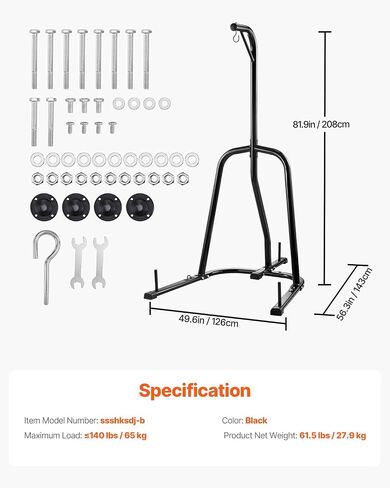VEVOR Punching Bag Stand, Steel Heavy Duty Workout Training Equipment, Adjustable Height Boxing Punching Stand with Weighted Base, Holds Up to 140 lbs, Freestanding Sandbag Rack for Home Gym Fitness in Kuwait