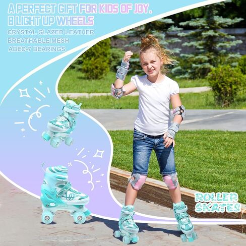 Kids Roller Skates for Girls Boys-SMOOJOY Outdoor Musical Note Pattern Roller Skates with Light Up Wheels, 4 Size Adjustable Rollerskates for Kids Ages 3-12 Birthday Gift patines para niñas in Saudi Arabia