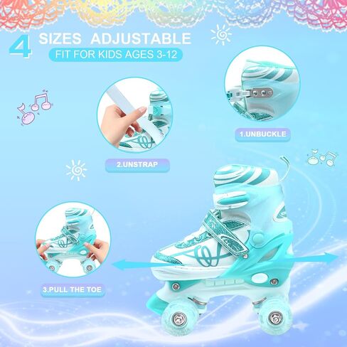 Kids Roller Skates for Girls Boys-SMOOJOY Outdoor Musical Note Pattern Roller Skates with Light Up Wheels, 4 Size Adjustable Rollerskates for Kids Ages 3-12 Birthday Gift patines para niñas in Saudi Arabia