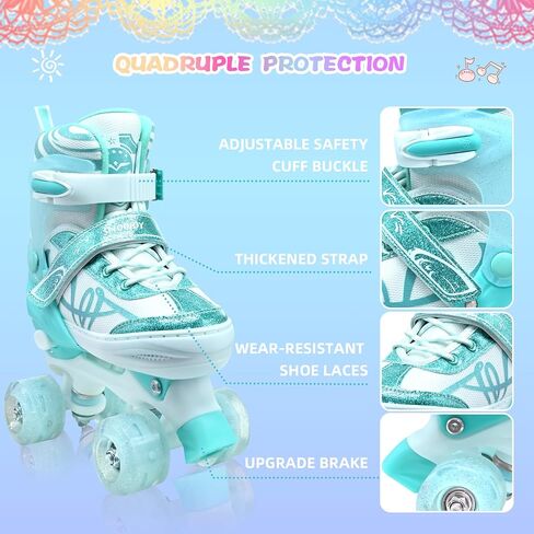Kids Roller Skates for Girls Boys-SMOOJOY Outdoor Musical Note Pattern Roller Skates with Light Up Wheels, 4 Size Adjustable Rollerskates for Kids Ages 3-12 Birthday Gift patines para niñas in Saudi Arabia