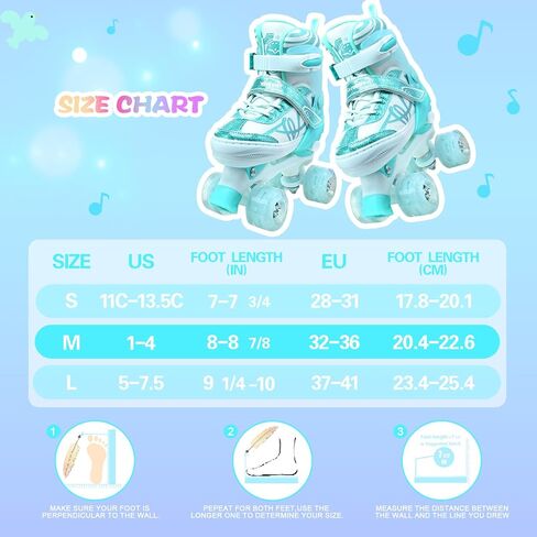 Kids Roller Skates for Girls Boys-SMOOJOY Outdoor Musical Note Pattern Roller Skates with Light Up Wheels, 4 Size Adjustable Rollerskates for Kids Ages 3-12 Birthday Gift patines para niñas in Saudi Arabia