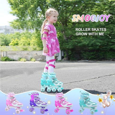 Kids Roller Skates for Girls Boys-SMOOJOY Outdoor Musical Note Pattern Roller Skates with Light Up Wheels, 4 Size Adjustable Rollerskates for Kids Ages 3-12 Birthday Gift patines para niñas in Saudi Arabia
