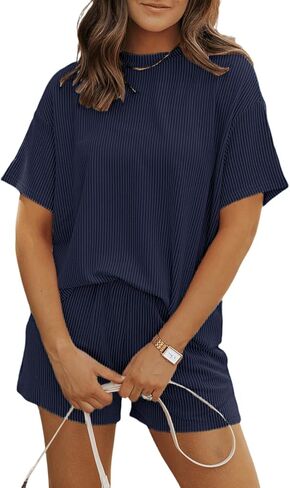 نساء Pajama مجموعات 2 قطعة PJS Sleepwear ناعمة مريحة الأكمام قصيرة الأكمام وسراويل القصيرة صالة مجموعة ملابس صالة in Kuwait