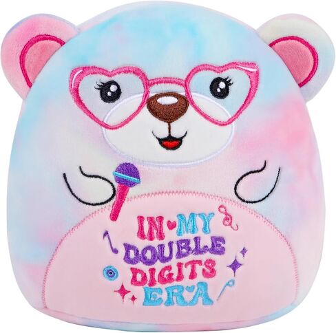 Cat 10th Birthday Stuffed Animals: 8-Inch in My Double Digits Era Plush Toy, 10th Birthday Gifts for Girls Kids, Cute Tie Dye Cat Plushie with Microphone and Heart Glasses Party Decoration in Kuwait