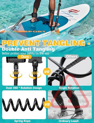 Mellbree Surfboard Leash ، 2Pack 10 أقدام من لوحة الرقص الخالية من التشابك لوكس ل SUPS ، لوحات مجداف 7 مم مكسور مع كفة الكاحل المريحة المصاحبة للتصفح للتصفح أكثر أمانًا in Kuwait