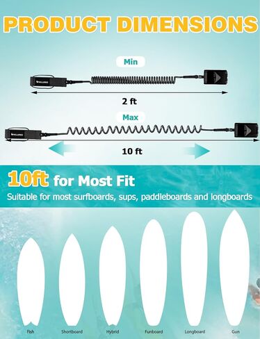 Mellbree Surfboard Leash ، 2Pack 10 أقدام من لوحة الرقص الخالية من التشابك لوكس ل SUPS ، لوحات مجداف 7 مم مكسور مع كفة الكاحل المريحة المصاحبة للتصفح للتصفح أكثر أمانًا in Kuwait