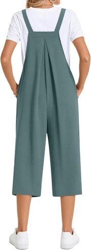 TAOHUADAO Womens Adjustable Jumpsuits Casual Wide Leg Overalls Summer Boho Sleeveless Loose Rompers with Pocket L, Blue Green in Kuwait