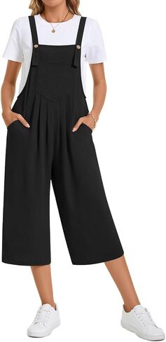 TAOHUADAO Womens Adjustable Jumpsuits Casual Wide Leg Overalls Summer Boho Sleeveless Loose Rompers with Pocket L, Blue Green in Kuwait