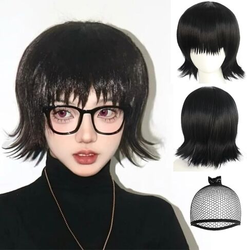 Short Blue Wig with Bangs for Game Cosplay Blue Cosplay Wig with Pink Highlights for women Short Wavy Blue Bob Wig for Halloween Outfit Bright Blue Anime Wig for Party Costume+Wig Cap in Kuwait