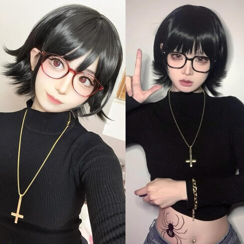 Short Blue Wig with Bangs for Game Cosplay Blue Cosplay Wig with Pink Highlights for women Short Wavy Blue Bob Wig for Halloween Outfit Bright Blue Anime Wig for Party Costume+Wig Cap in Kuwait