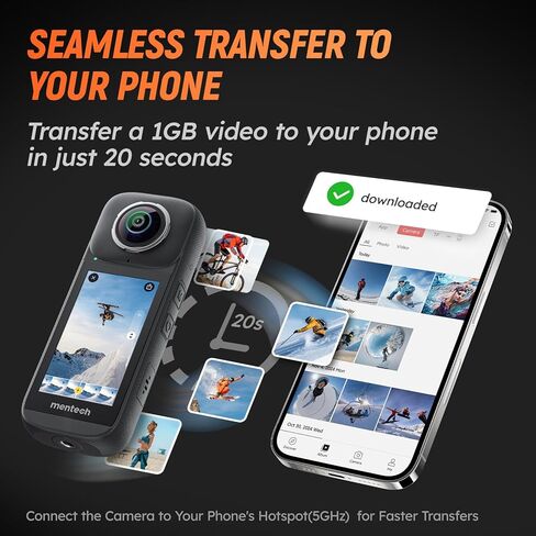 Panox 360 Camera Lens Cap V3 Smart 360 Action Camera مع فيديو 5.7k 360 ، صورة 12K 360 ، كاميرا حركة تتبع ذكية ، تحرير الذكاء الاصطناعي in Kuwait