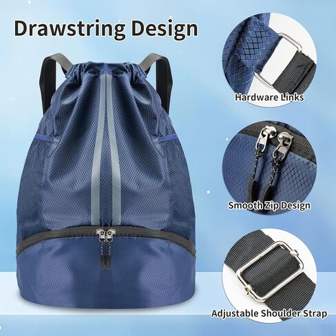 Drawstring fitness bag, waterproof bag with shoe compartment, perfect for football, basketball, swimming sports, men's and women's large pink in Saudi Arabia