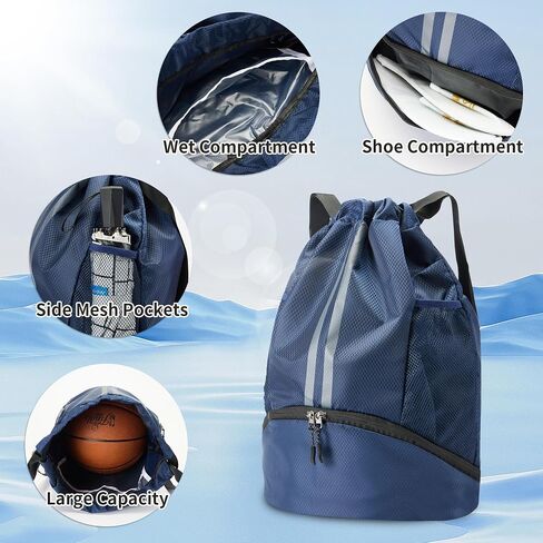 Drawstring fitness bag, waterproof bag with shoe compartment, perfect for football, basketball, swimming sports, men's and women's large pink in Saudi Arabia