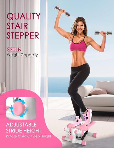 Steppers for Exercise at Home, KitGody Mini Stepper with Resistance Bands, Portable Stair Stepper for Home 330LBS Capacity, Adjustable Height Fitness Stepper Machine in Saudi Arabia