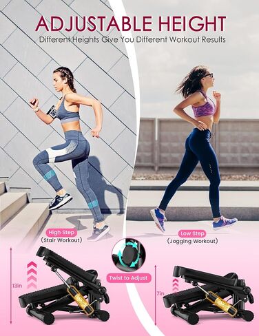 Steppers for Exercise at Home, KitGody Mini Stepper with Resistance Bands, Portable Stair Stepper for Home 330LBS Capacity, Adjustable Height Fitness Stepper Machine in Saudi Arabia