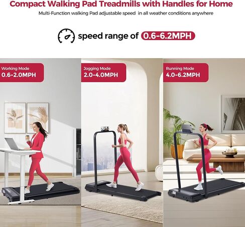 Portable Walking Pad Treadmill with Handle Bar, 3.0HP Electric Home Small Walking Pads Treadmills with Handles for Small Spaces, 0.6-6.2MPH Under Desk Treadmill for Home Office Small, 320LBS in Saudi Arabia
