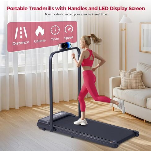 Portable Walking Pad Treadmill with Handle Bar, 3.0HP Electric Home Small Walking Pads Treadmills with Handles for Small Spaces, 0.6-6.2MPH Under Desk Treadmill for Home Office Small, 320LBS in Saudi Arabia