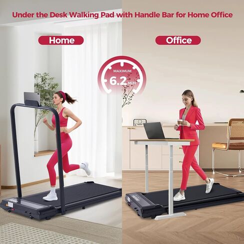 Portable Walking Pad Treadmill with Handle Bar, 3.0HP Electric Home Small Walking Pads Treadmills with Handles for Small Spaces, 0.6-6.2MPH Under Desk Treadmill for Home Office Small, 320LBS in Saudi Arabia