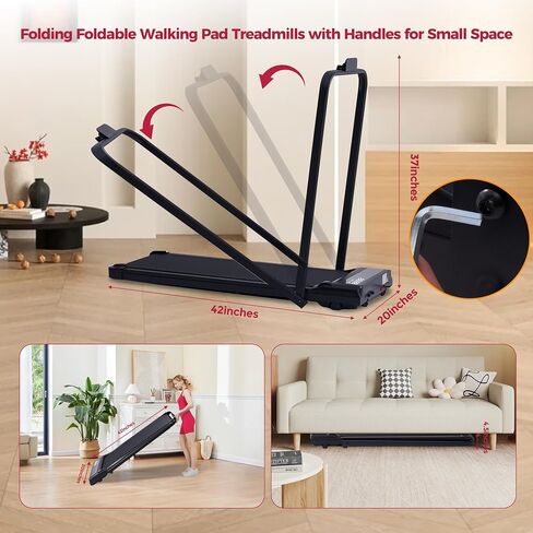 Portable Walking Pad Treadmill with Handle Bar, 3.0HP Electric Home Small Walking Pads Treadmills with Handles for Small Spaces, 0.6-6.2MPH Under Desk Treadmill for Home Office Small, 320LBS in Saudi Arabia