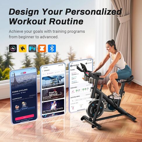 MERACH Exercise Bike, Brake Pad Stationary Bike with Exclusive App, Low Noise Indoor Cycling Bike with 300lbs Weight Capacity, Tablet Mount and Fitness Courses for Weight Loss in Kuwait