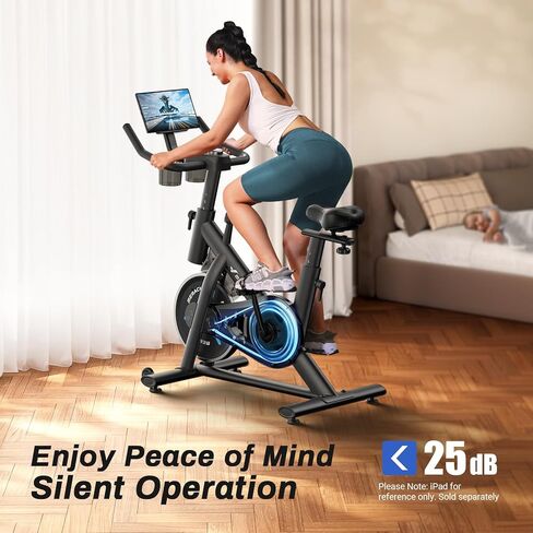 MERACH Exercise Bike, Brake Pad Stationary Bike with Exclusive App, Low Noise Indoor Cycling Bike with 300lbs Weight Capacity, Tablet Mount and Fitness Courses for Weight Loss in Kuwait