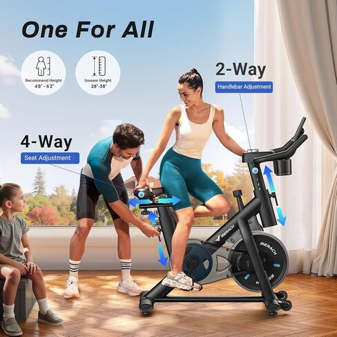 MERACH Exercise Bike, Brake Pad Stationary Bike with Exclusive App, Low Noise Indoor Cycling Bike with 300lbs Weight Capacity, Tablet Mount and Fitness Courses for Weight Loss in Kuwait