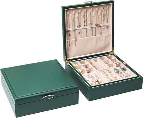 منظم المجوهرات الصغيرة للنساء ، صندوق مجوهرات سفر ثنائي الطبقات مع حالة محمولة ، تخزين حلقة قلادة للفتيات ، هدايا المراهقين (أسود) in Kuwait