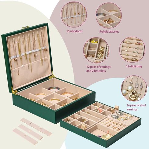منظم المجوهرات الصغيرة للنساء ، صندوق مجوهرات سفر ثنائي الطبقات مع حالة محمولة ، تخزين حلقة قلادة للفتيات ، هدايا المراهقين (أسود) in Kuwait