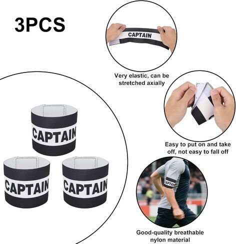 3pcs Captain Armbands Soccer, Adjustable Leader Football Arm Bands Breathable Soccer Captain Armband Sport Accessory for Football Rugby Basketball for Youth and Adults (Black) in Saudi Arabia