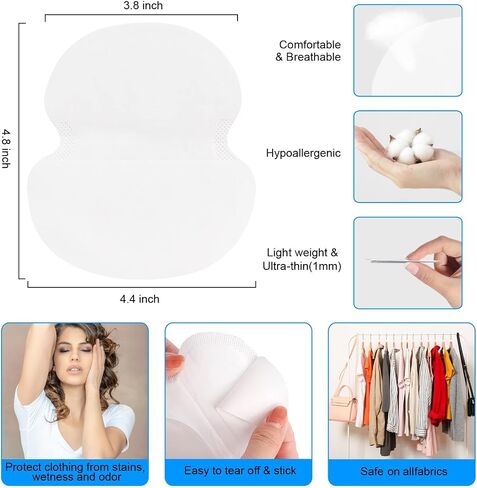 Armpit Sweat Pads, 10 Pcs Individually Packaged Underarm Sweat Pads for Women and Men, Comfortable Unflavored, Non Visible, Large Area Back Adhesive, Disposa in Saudi Arabia