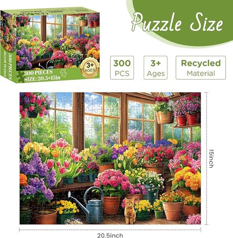 300 Pieces Puzzles for Adult Jigsaw Puzzle 300 Piece, Funny Puppy Puzzle Children Seniors, Vibrant Imagery Flower Puzzle, Challenging Activity Game Gift for Family Friends Men Women 21x15 Inches in Kuwait