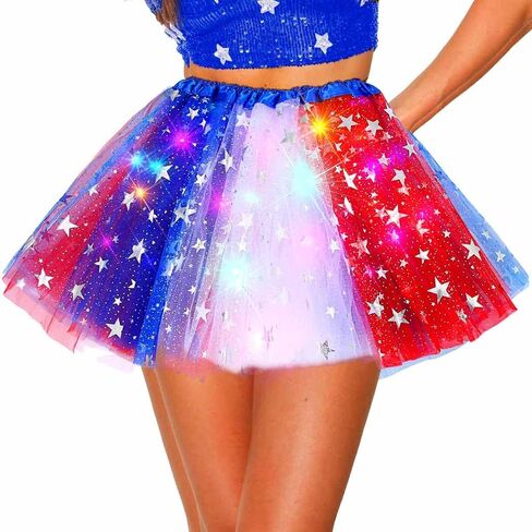 TWINKLEDE Light Up Tulle Tutu Skirt Glowing Red White and Blue Patriotic Festival Party Costumes Skirts for Women in Saudi Arabia