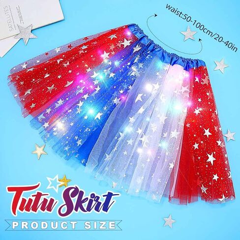 TWINKLEDE Light Up Tulle Tutu Skirt Glowing Red White and Blue Patriotic Festival Party Costumes Skirts for Women in Saudi Arabia