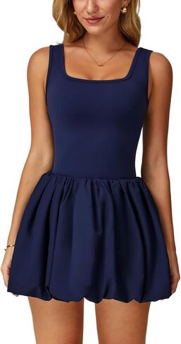 ABOCIW Womens Bubble Tennis Dress Squre Neck Sleeveless Workout Golf Athletic Dress Built in Bra & Shorts with Pockets in Saudi Arabia