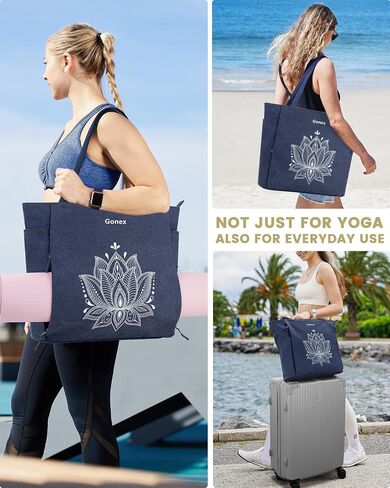 Gonex Yoga Mat Bag, Large Tote Bag with Multi Pockets for Women Men, Canvas Mat Carrier, Full Zipper Easy Access for Pilates Gym Travel in Saudi Arabia