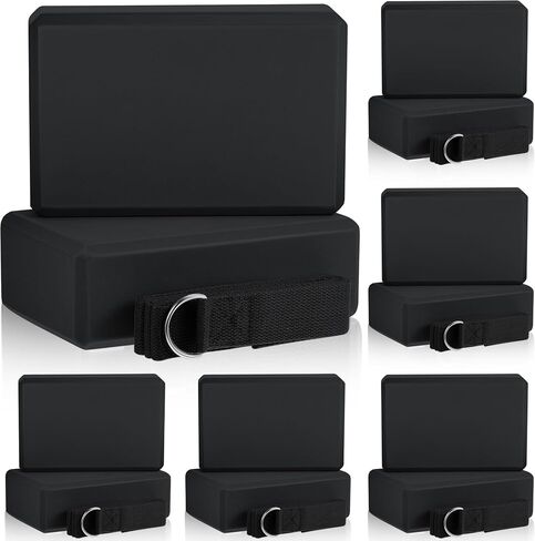 Meooeck 18 Pcs Yoga Block and Strap Set 9 x 6 x 3 Inch EVA Foam Non Slip Brick 8 ft Yoga Straps for Stretching D Ring Design for Back to School Pilates Fitness Workout Exercise in Saudi Arabia