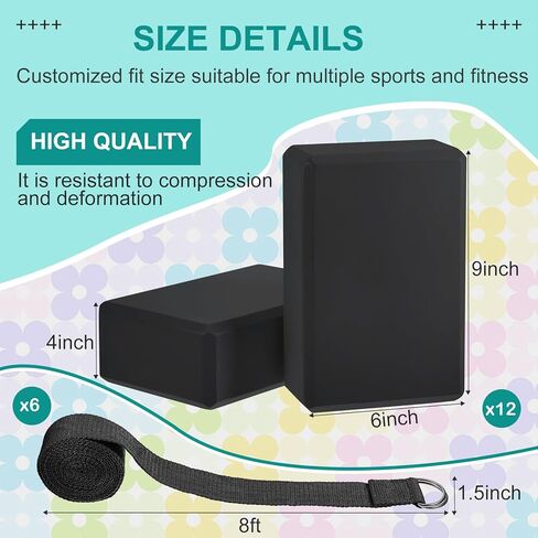 Meooeck 18 Pcs Yoga Block and Strap Set 9 x 6 x 3 Inch EVA Foam Non Slip Brick 8 ft Yoga Straps for Stretching D Ring Design for Back to School Pilates Fitness Workout Exercise in Saudi Arabia