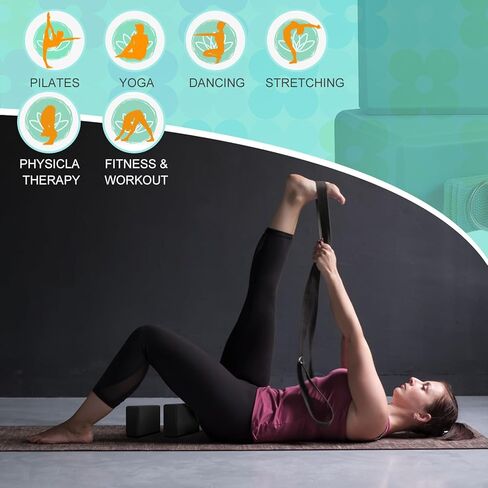 Meooeck 18 Pcs Yoga Block and Strap Set 9 x 6 x 3 Inch EVA Foam Non Slip Brick 8 ft Yoga Straps for Stretching D Ring Design for Back to School Pilates Fitness Workout Exercise in Saudi Arabia