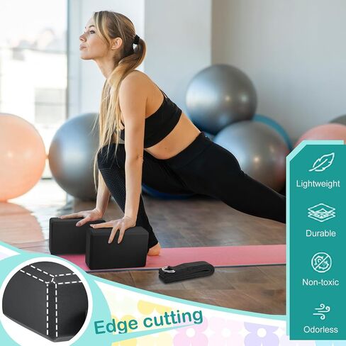 Meooeck 18 Pcs Yoga Block and Strap Set 9 x 6 x 3 Inch EVA Foam Non Slip Brick 8 ft Yoga Straps for Stretching D Ring Design for Back to School Pilates Fitness Workout Exercise in Saudi Arabia